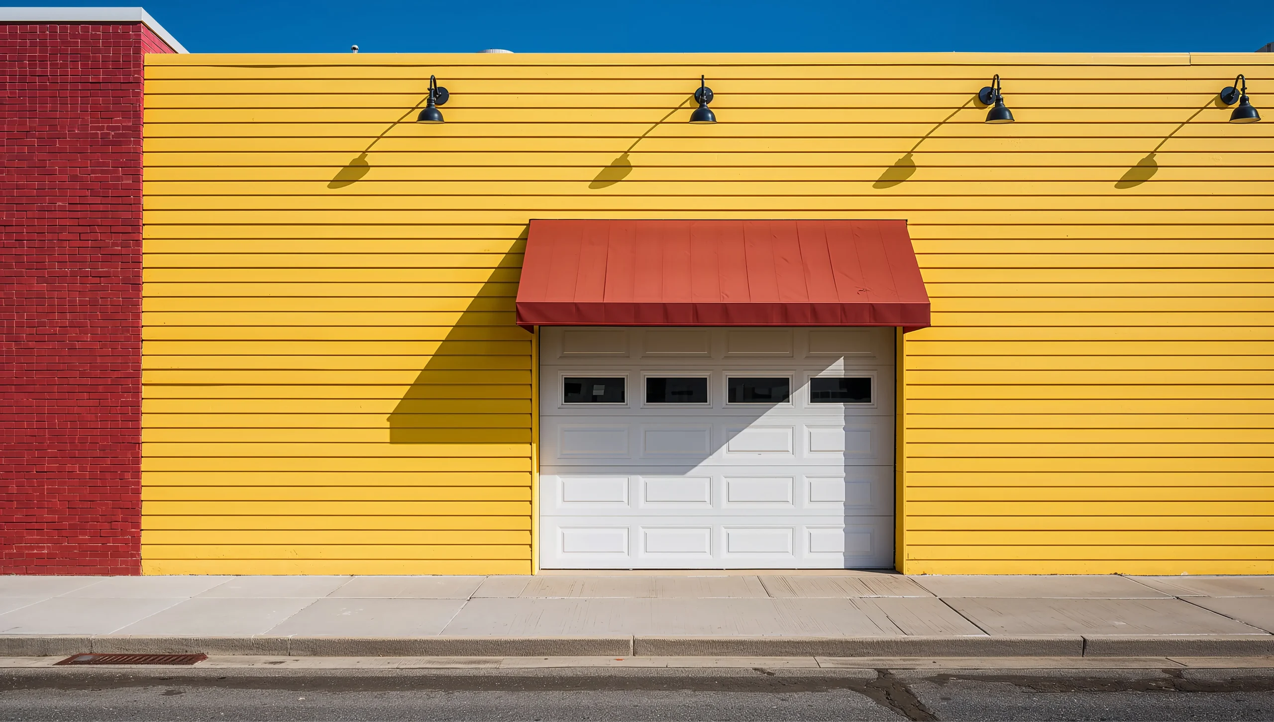 charming garage door with a bright yellow exterior photo 1